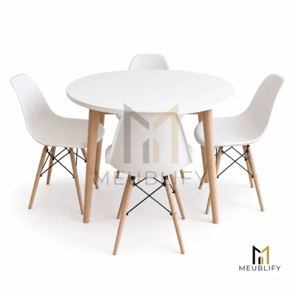 Pack NORDÉA – Table ronde scandinave 100 cm avec 4 chaises